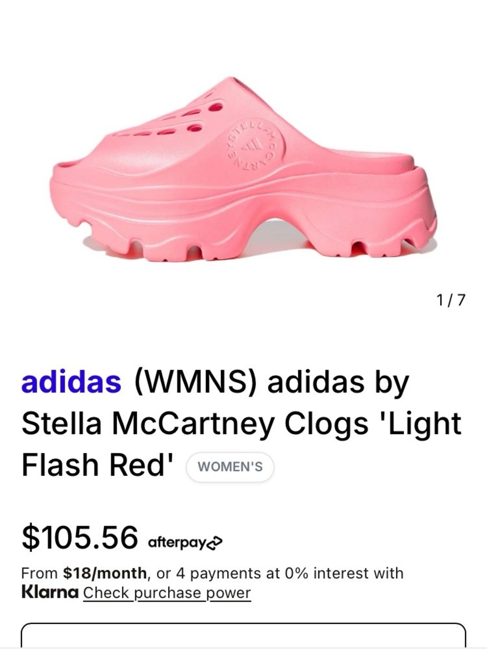 Adidas by Stella McCartney Pink Platform Clogs